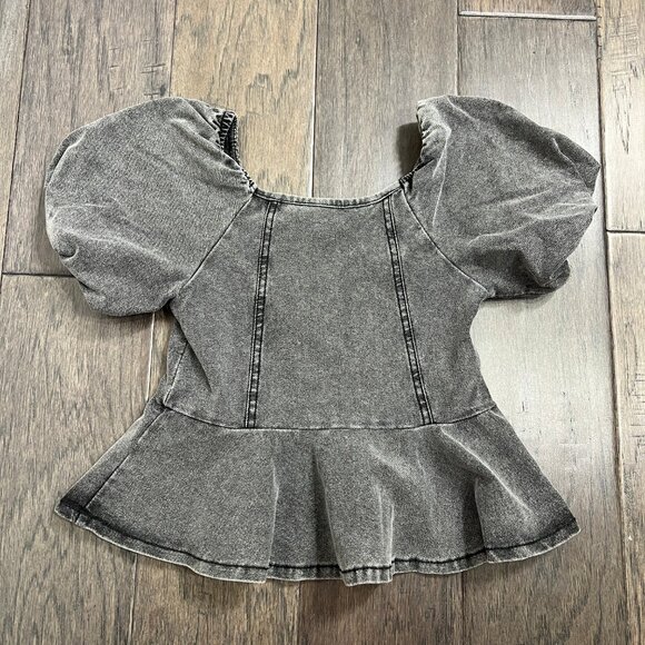 H&M Denim-look Peplum Blouse 4-6 - Picture 3 of 4